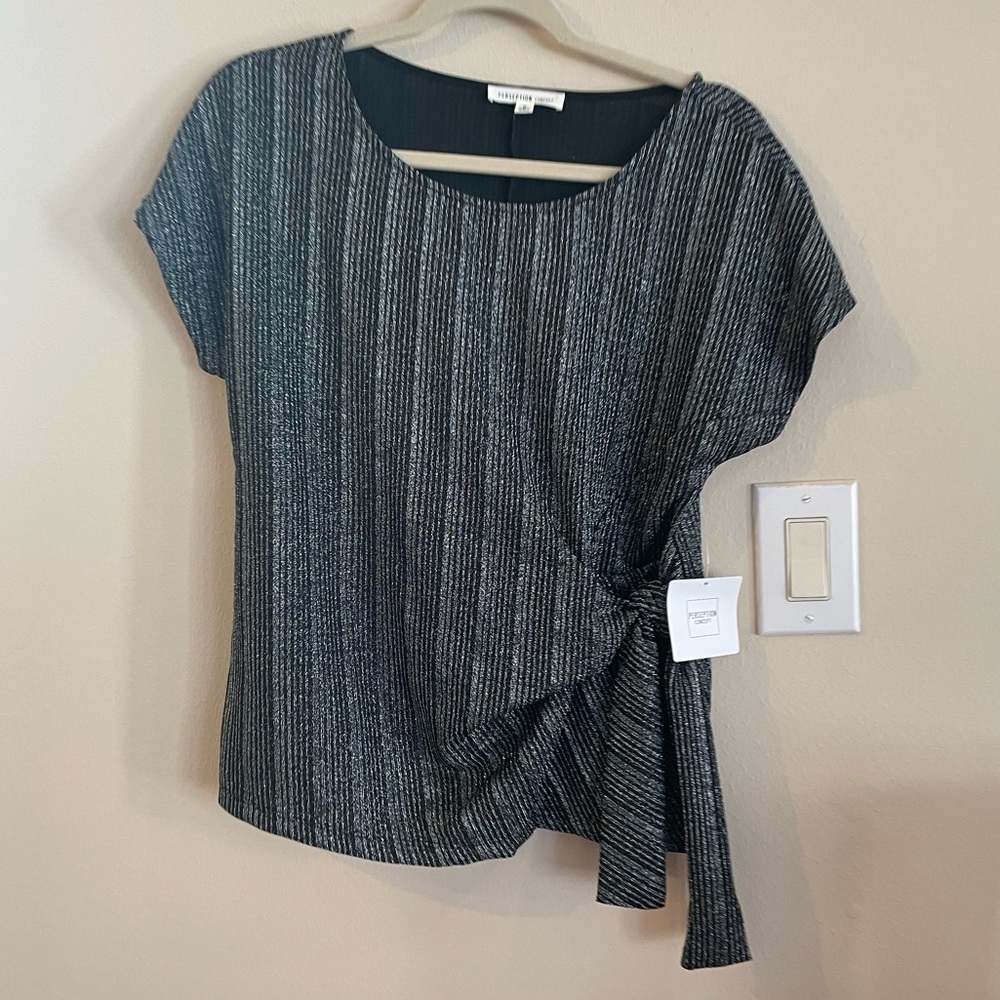 NWT PerSeption Concept Black & Silver knot Blouse
